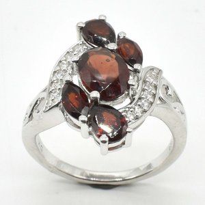 925 Sterling Silver Garnet CZ Ring, Size 8